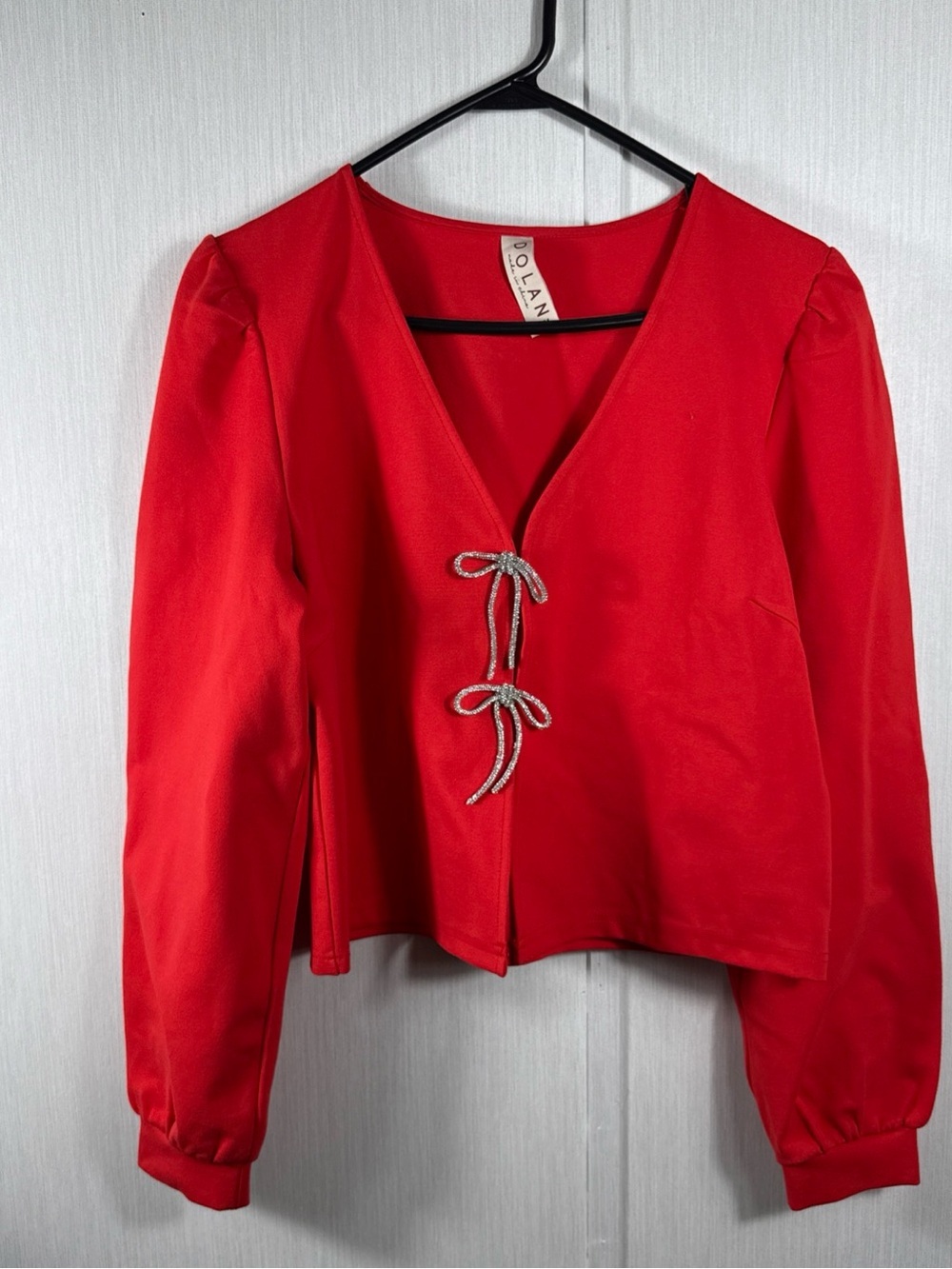 dolan Red V-Neck Tie-Front Puff Sleeve Top